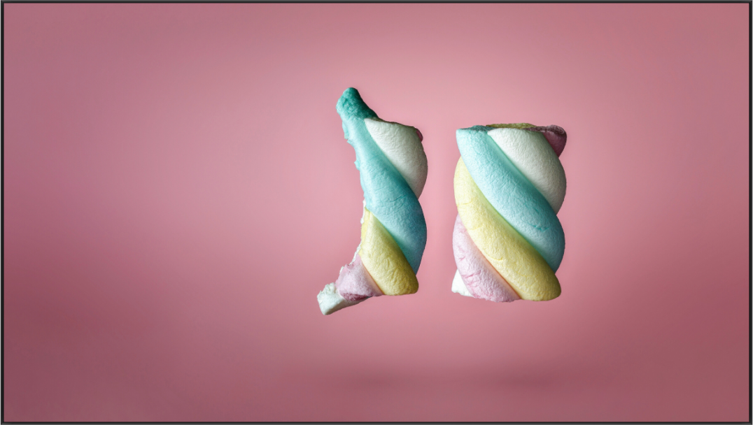 Main image Marshmallow Twists, 176 x 99 cm print, 50x70 cm abstract marshmallow wall art, food art, decor, archival print, striking modern art, living room artwork,