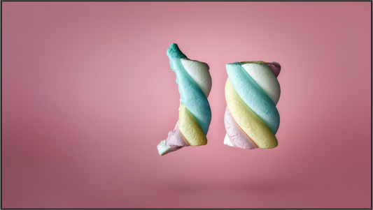 Main image Marshmallow Twists, 176 x 99 cm print, 50x70 cm abstract marshmallow wall art, food art, decor, archival print, striking modern art, living room artwork,