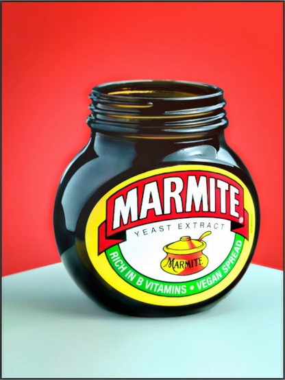 Main image Marmite, Marmite print, bold stylised modern art,  food photography with high contrast, fine art modern decor, minimalist wall art