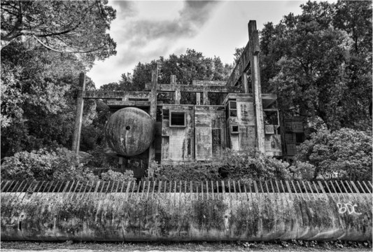 Main image Casa Sperimentale, Casa Sperimentale acrylic print, Giuseppe Perugini modular brutalist house, interlocking concrete cubes in Fregene Lazio, fine art Italian architecture photography, minimalist modern wall art