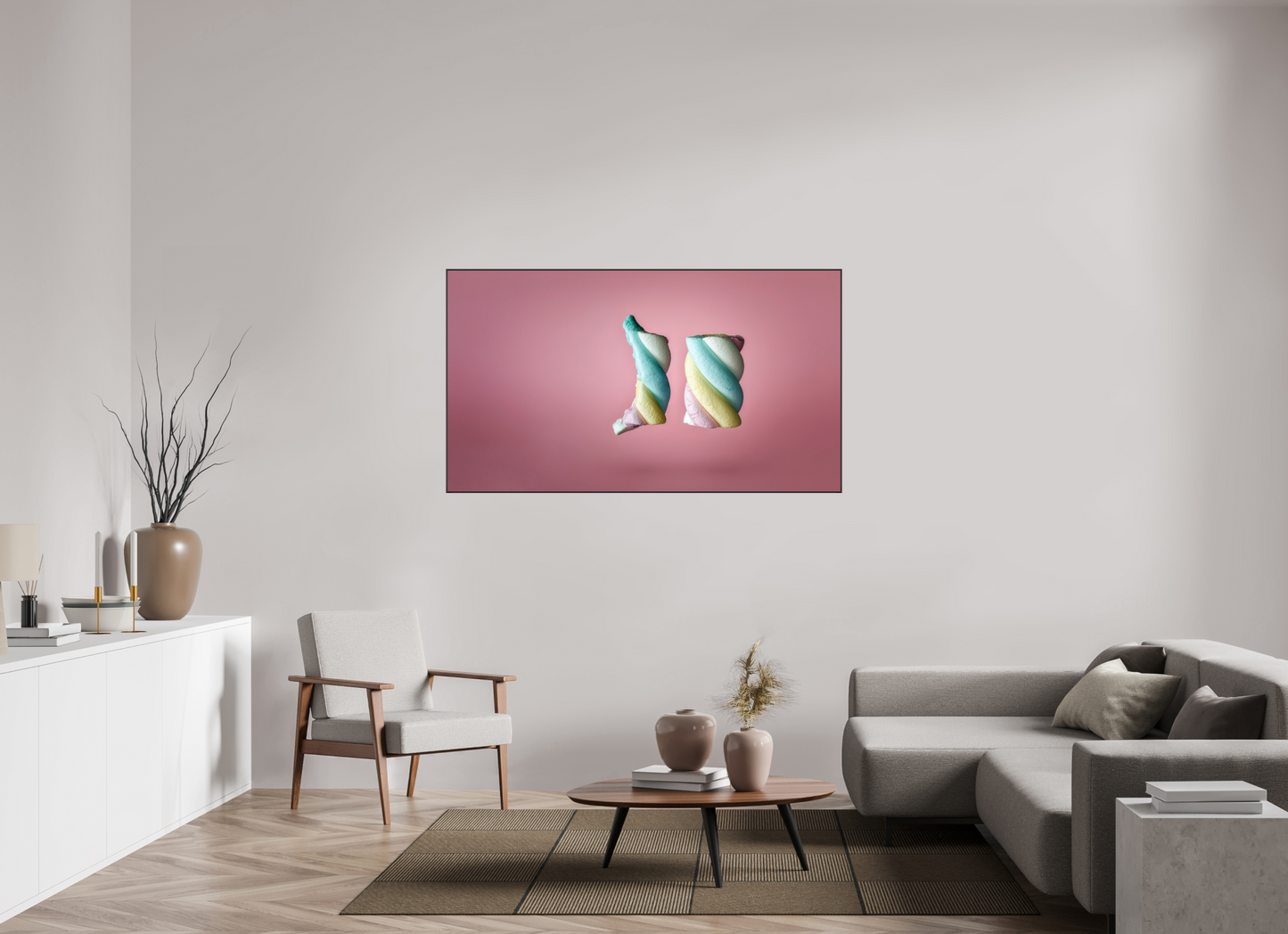 160 x 90 cm, 25mm Aluminium ArtBox Acrylic 2mm gloss glass Marshmallow Twists